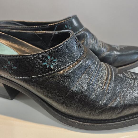 Ariat Desert Star Womens Size 7B Mules Leather Black Turquoise Western - Picture 5 of 11
